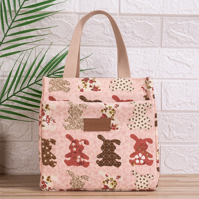 Lunch box bag with aluminum foil thickened lunch bag for work, Japanese handbag, canvas handbag, insulated bag