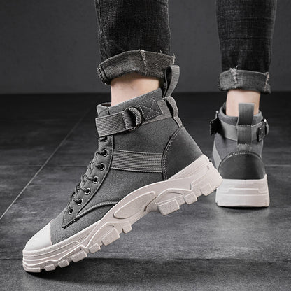 High top Martin boots for teenagers, fashionable and trendy casual board shoes, round toe lace up shoes for men
