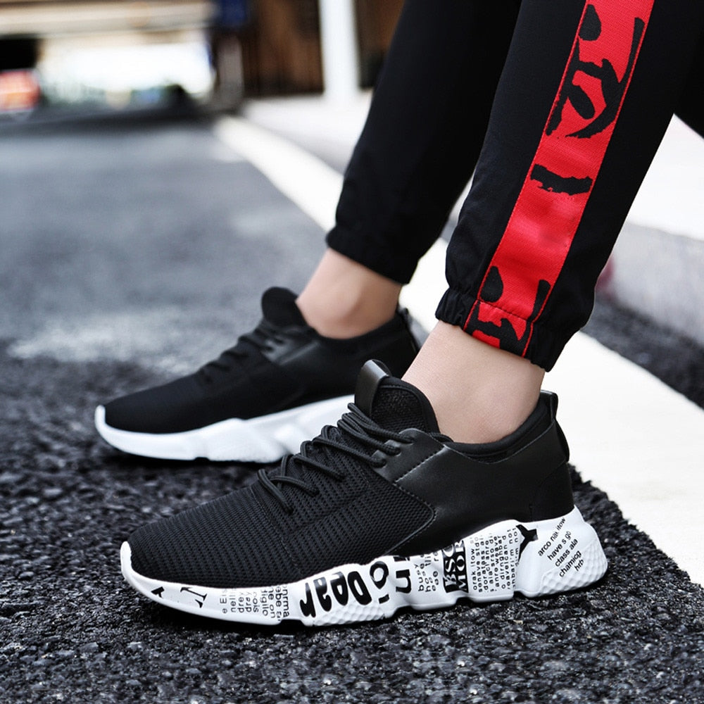 Mesh Breathable Casual Shoes Male Laces Sneakers Unisex Couple Running Shoes Solid Color Ccushioning