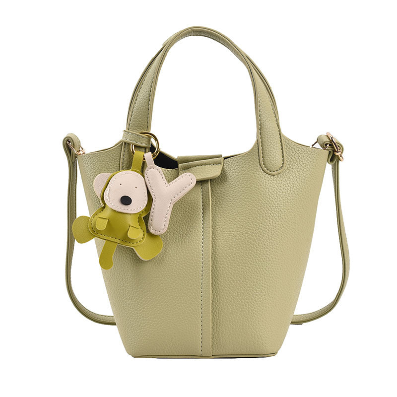 New Trendy Handbag Simple Stitched Shoulder Bag Lychee Pattern Bucket Bag Female Foreign Style Messenger Bag