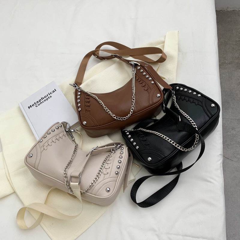 Chain Motorcycle Bag New Retro Shoulder Bag Pu Women's Bag Large Capacity Messenger Bag