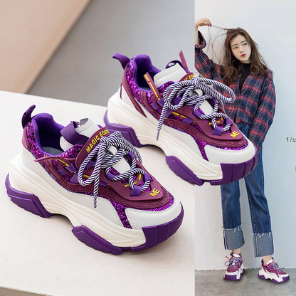 Leather Women's Ins Trendy Shoes Thick Bottom Spring New Heightening Casual Sports Shoes