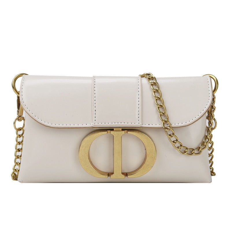 New Retro Metal Buckle Temperament Women's Bag Single Shoulder Crossbody Bag Metal Chain Small Square Bag