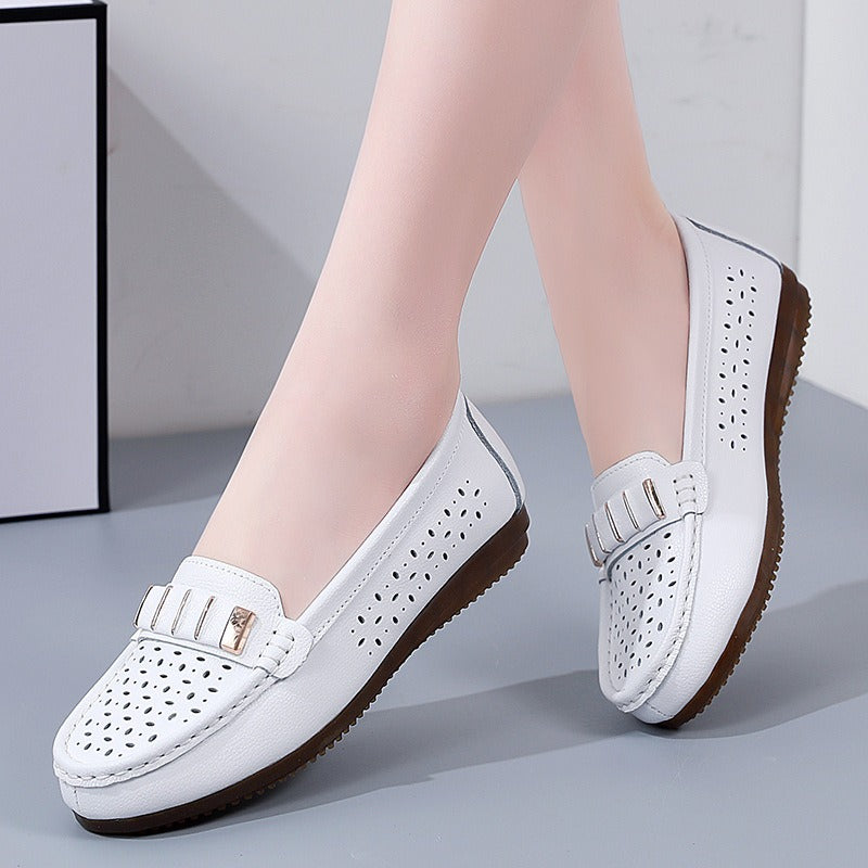 New Single Shoes In Spring And Autumn Women's Korean Flat Mother Shoes Cowhide Small Leather Shoes