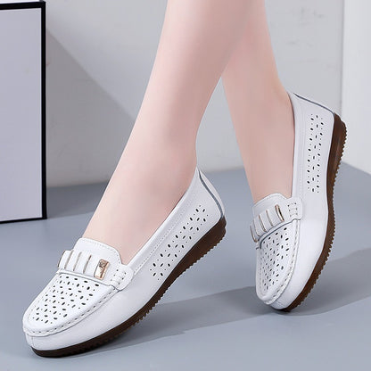 New Single Shoes In Spring And Autumn Women's Korean Flat Mother Shoes Cowhide Small Leather Shoes