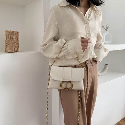 New Retro Metal Buckle Temperament Women's Bag Single Shoulder Crossbody Bag Metal Chain Small Square Bag