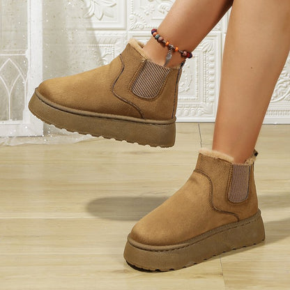 Winter Women Short Plush Warm Snow Boots Casual Shoes New Suede Fur Chelsea Ankle Boots Flats Platform Ladies Shoes Botas