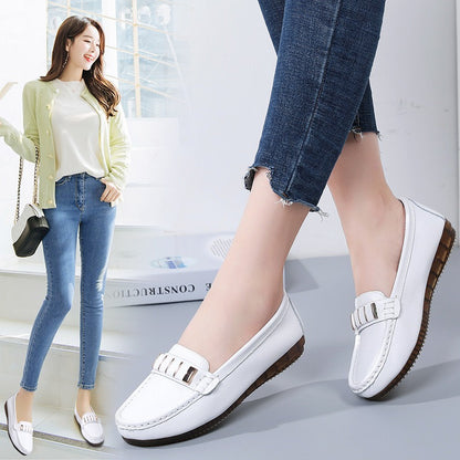 New Single Shoes In Spring And Autumn Women's Korean Flat Mother Shoes Cowhide Small Leather Shoes