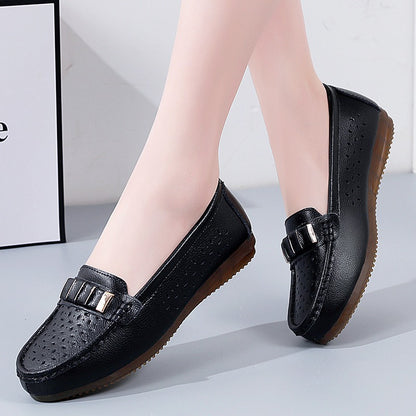 New Single Shoes In Spring And Autumn Women's Korean Flat Mother Shoes Cowhide Small Leather Shoes