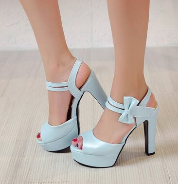 High-heeled Fish Mouth Shoes Bow Sexy Rough With Waterproof Platform Roman Women's Shoes