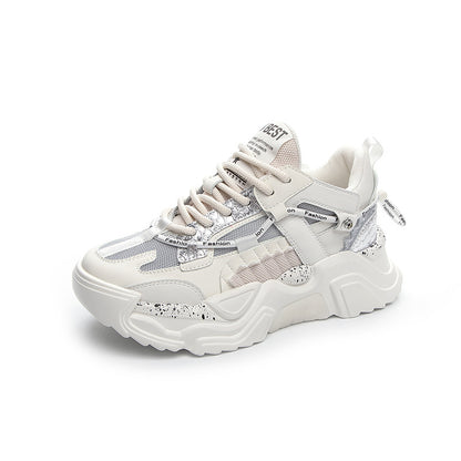 Spring New Leather Daddy Shoes Women's Sports Casual Shoes Thick Bottom Color Matching Running Shoes