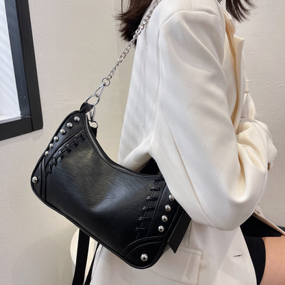 Chain Motorcycle Bag New Retro Shoulder Bag Pu Women's Bag Large Capacity Messenger Bag