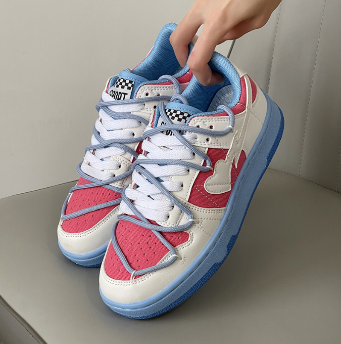 Summer ins color matching sports trend casual shoes in stock with cross straps low top small white shoes, breathable board shoe