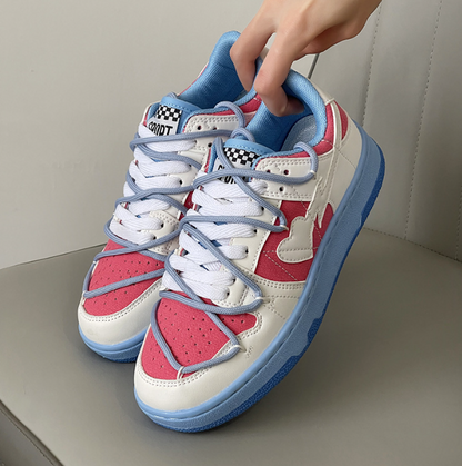 Summer ins color matching sports trend casual shoes in stock with cross straps low top small white shoes, breathable board shoe