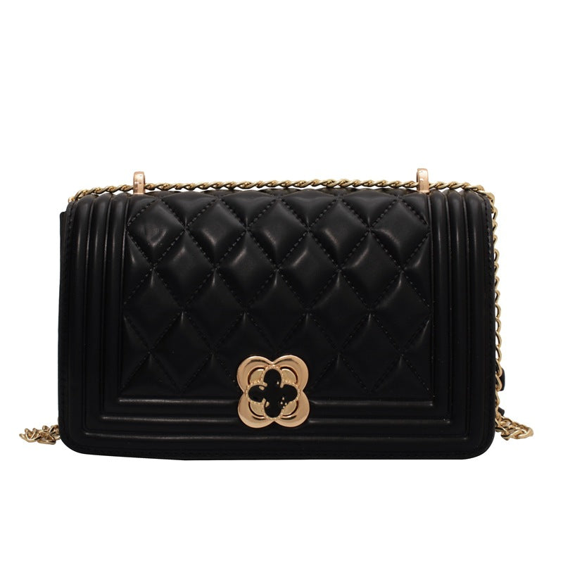 Fashion Chain Bag Flower Small Turn Lock One-Shoulder Messenger Bag New All-Match Rhombus Women's Bag Chain Bag