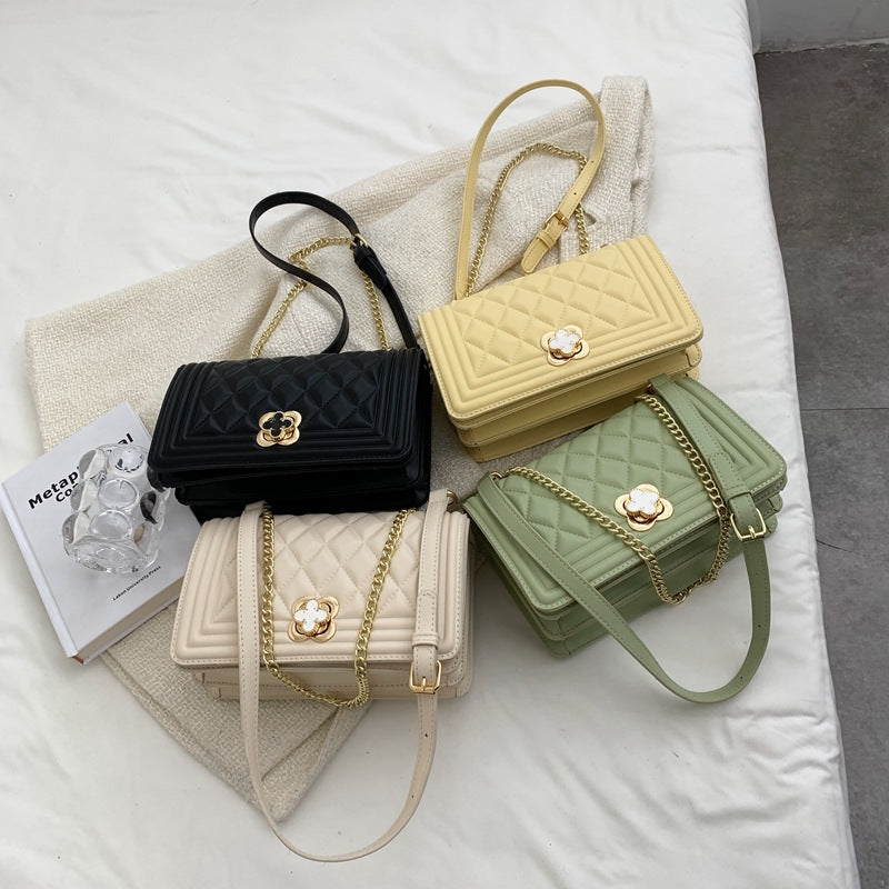 Fashion Chain Bag Flower Small Turn Lock One-Shoulder Messenger Bag New All-Match Rhombus Women's Bag Chain Bag