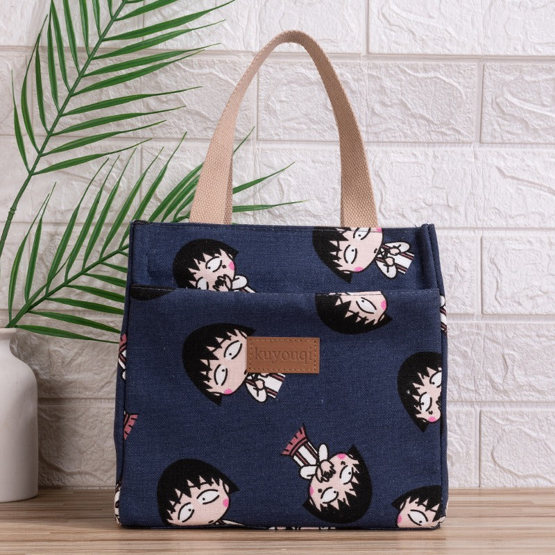 Lunch box bag with aluminum foil thickened lunch bag for work, Japanese handbag, canvas handbag, insulated bag