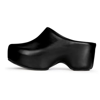 Runway Platform Mules Shoes Women Office Lady Leisure Half Slippers Luxury Designer Thick Bottom Flat Shoes Large