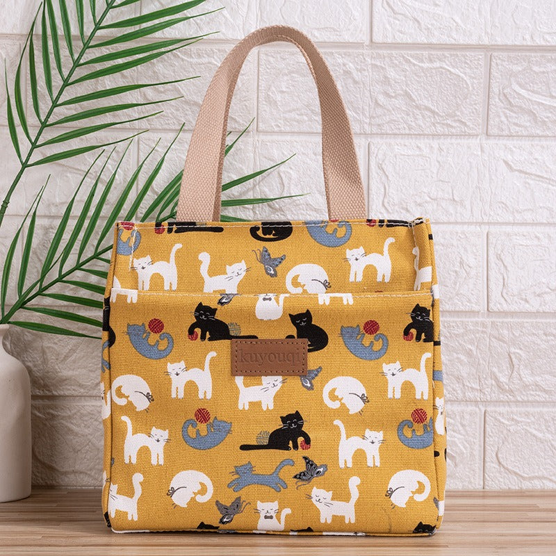 Lunch box bag with aluminum foil thickened lunch bag for work, Japanese handbag, canvas handbag, insulated bag