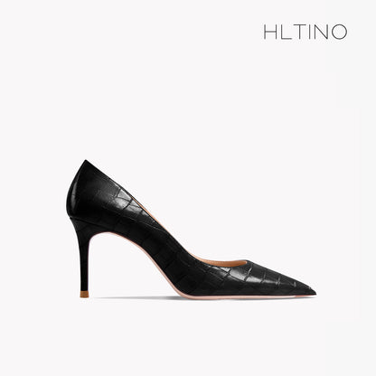 Early Autumn New Pointy High Heel Shoes Women's Thin Heel Shallow Patent Leather Single Shoes French Texture Large Green Shoes