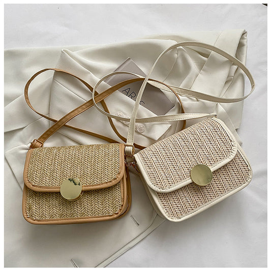 Niche Design Casual Saddle Bag Women's Summer Straw Bag Fashion Half Round Bag Korean Version All-Match Messenger Bag