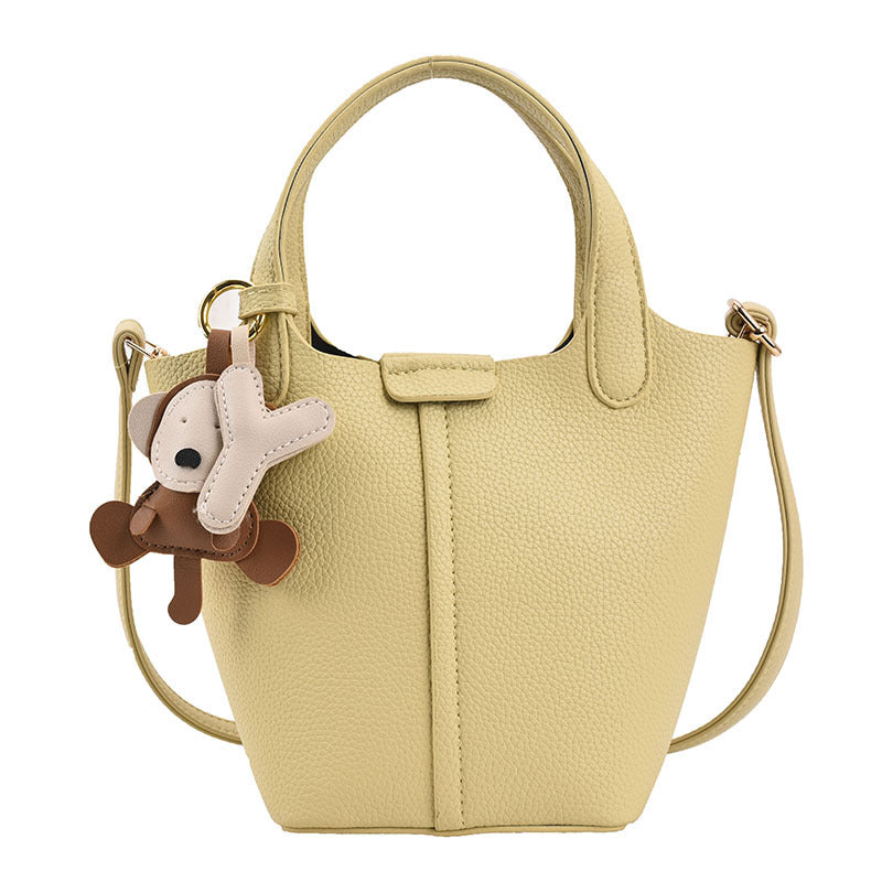 New Trendy Handbag Simple Stitched Shoulder Bag Lychee Pattern Bucket Bag Female Foreign Style Messenger Bag