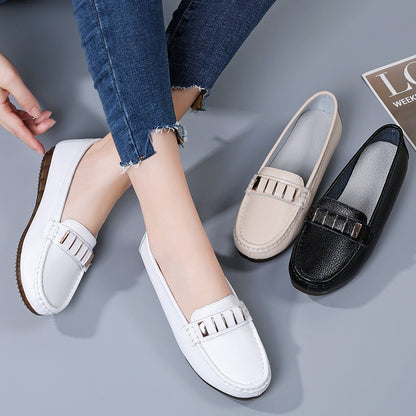 New Single Shoes In Spring And Autumn Women's Korean Flat Mother Shoes Cowhide Small Leather Shoes