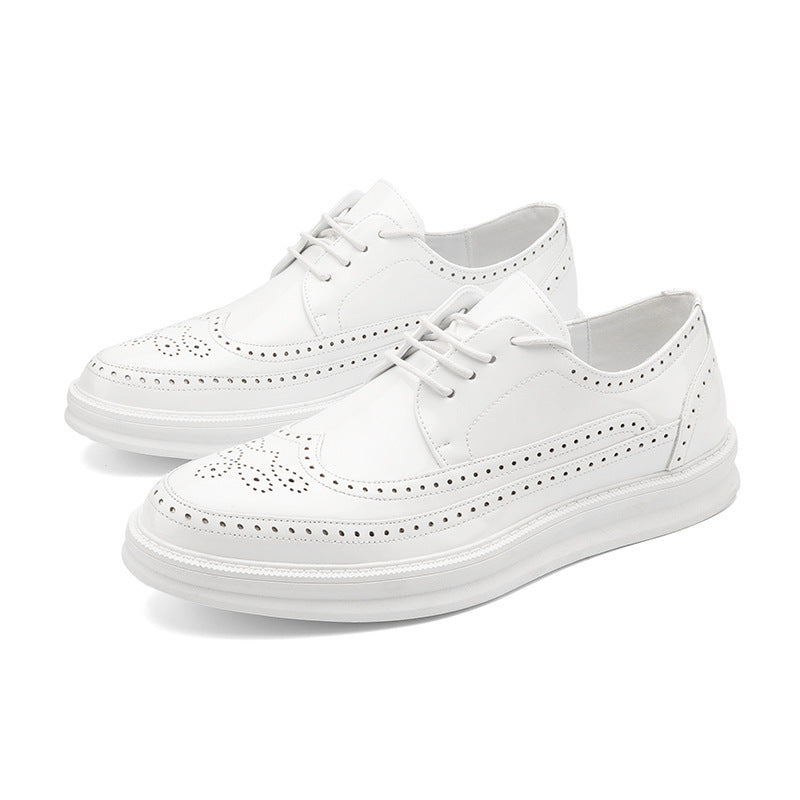 Brogue Men's Shoes British Style Breathable Retro Leather Business Thick Sole White Casual Shoes