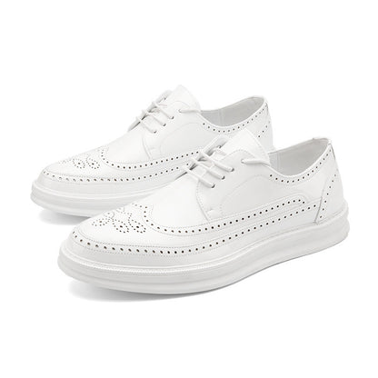 Brogue Men's Shoes British Style Breathable Retro Leather Business Thick Sole White Casual Shoes