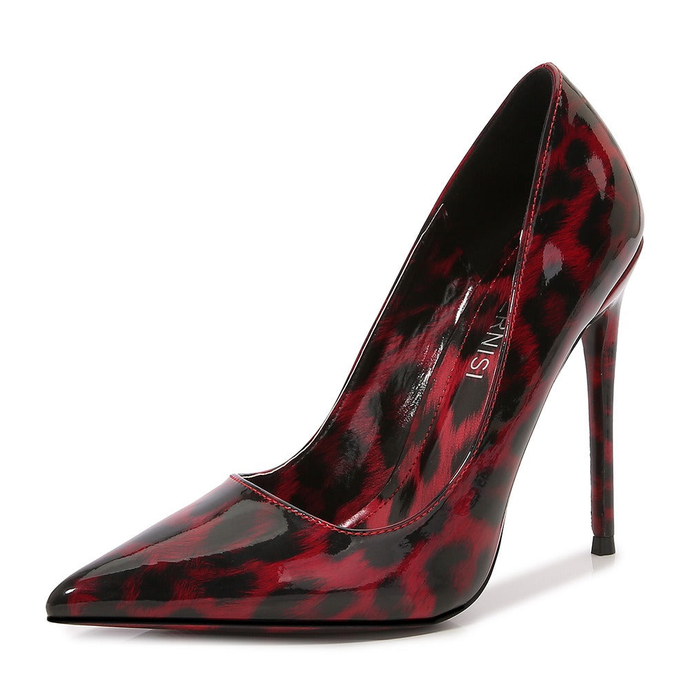 Leopard print pointed high heels, slim heels, oversized single shoes, European and American style, sexy women's shoes