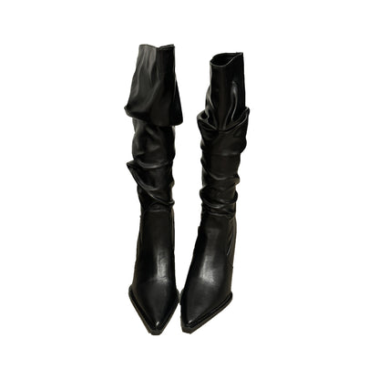 Luxury Women Long Boots Trend 2023 Shoes Fashion Snakeskin Pointed Toe Western Ladies Knee High Boots With Heels Female Shoes
