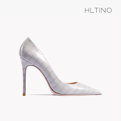 Early Autumn New Pointy High Heel Shoes Women's Thin Heel Shallow Patent Leather Single Shoes French Texture Large Green Shoes