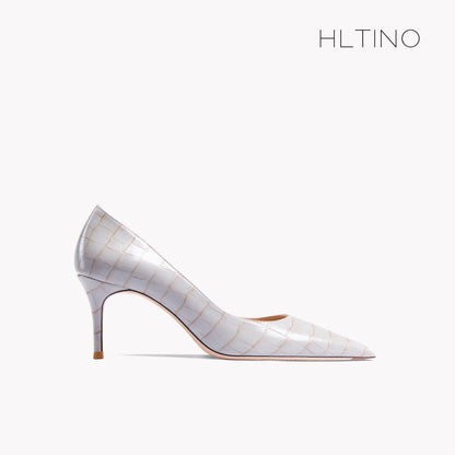 Early Autumn New Pointy High Heel Shoes Women's Thin Heel Shallow Patent Leather Single Shoes French Texture Large Green Shoes