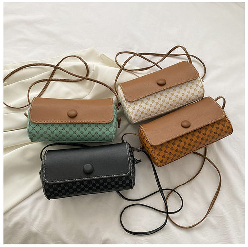French Casual Boston Bag Women's Spring And Summer New Texture Messenger Bag Cylinder Bag Girl Plaid Bag