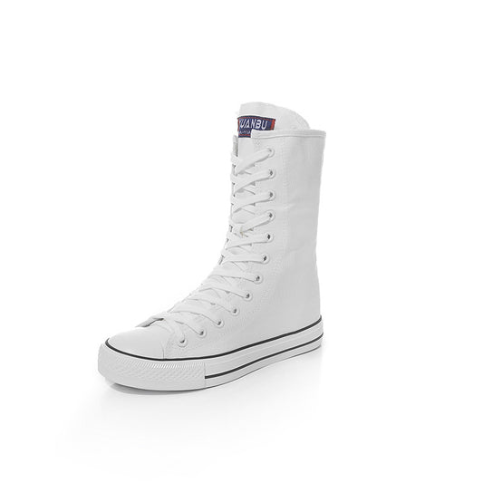 Canvas Shoes with Front Lace-Up and Side Zipper, Women's Sneakers