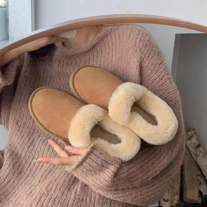 Short and versatile leather and fur integrated plush and thick cotton shoes