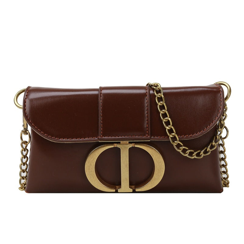 New Retro Metal Buckle Temperament Women's Bag Single Shoulder Crossbody Bag Metal Chain Small Square Bag