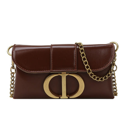 New Retro Metal Buckle Temperament Women's Bag Single Shoulder Crossbody Bag Metal Chain Small Square Bag