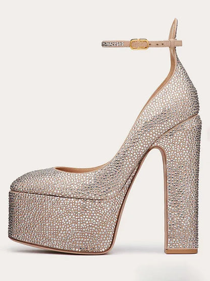 Women's Spring and Summer New Super High Heel Thick Soled Women's Shoes Fashion Rhinestone Wedding Party Party Women's Shoes