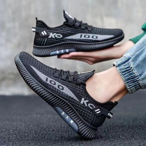 New autumn sports shoes with fly woven mesh breathable running shoes for youth Korean version lightweight soft sole comfortable men's shoes