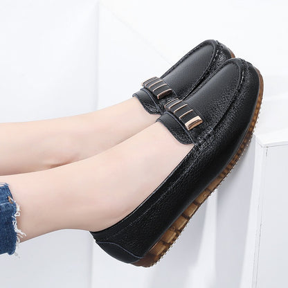 New Single Shoes In Spring And Autumn Women's Korean Flat Mother Shoes Cowhide Small Leather Shoes