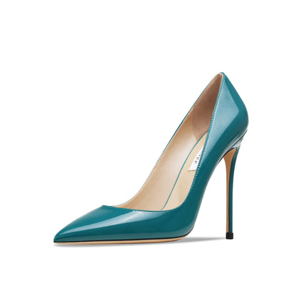 Leather Sheepskin Black High-Heeled Shoes Women's New Thin Heel Pointed Shallow Patent Leather Single Shoes Professional Work Shoes