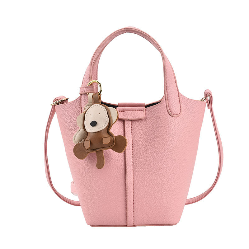 New Trendy Handbag Simple Stitched Shoulder Bag Lychee Pattern Bucket Bag Female Foreign Style Messenger Bag