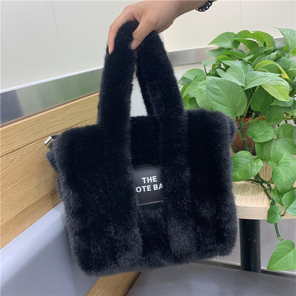 Autumn And Winter New Wool Like Plush Tote Bag High-Capacity Shopping Commuter Bag  Messenger Bag Women
