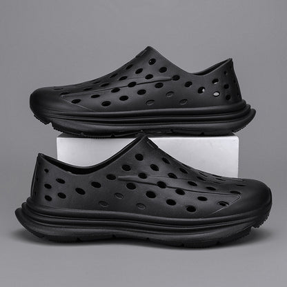 Hollow hole shoes for men one foot sandals fashionable and casual soft soled toe wrapped beach shoes