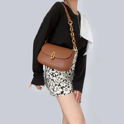 New fashion simple leather saddle bag niche lock women's bag shoulder messenger bag