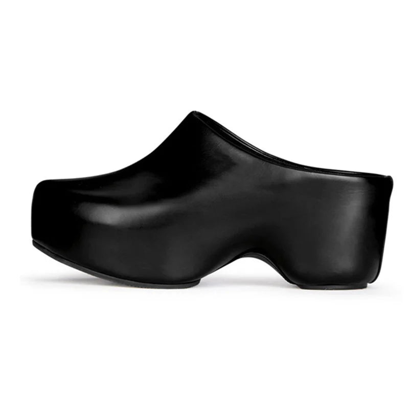 Runway Platform Mules Shoes Women Office Lady Leisure Half Slippers Luxury Designer Thick Bottom Flat Shoes Large