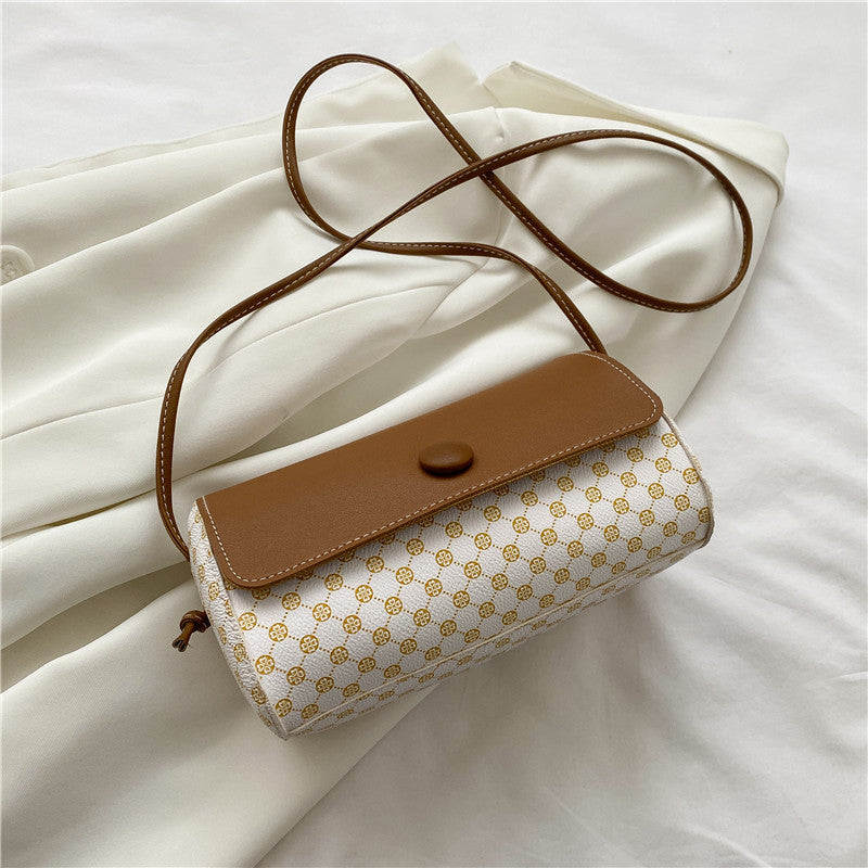 French Casual Boston Bag Women's Spring And Summer New Texture Messenger Bag Cylinder Bag Girl Plaid Bag