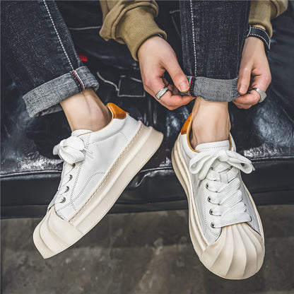 Men's low cut skateboard shoes, thick soled student casual shoes, leather top sports men's shoes