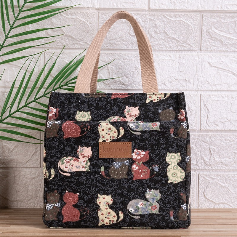 Lunch box bag with aluminum foil thickened lunch bag for work, Japanese handbag, canvas handbag, insulated bag